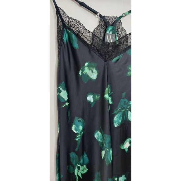 Worthington Women's Size Medium Floral Slip Dress Floral Print Black Teal Satin - Picture 6 of 14